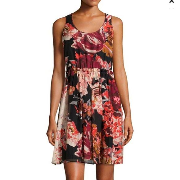 Elizabeth & James Floral Silk Chiffon Lined Mini Dress A-Line Smocked - Picture 3 of 10